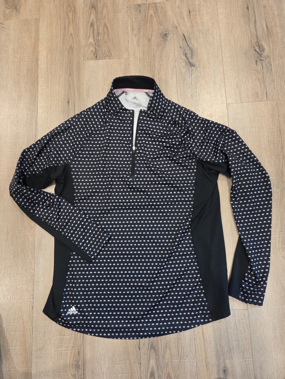 Adidas Womens Lg Aeroready Long Sleeve Athletic Top 1/4" Zip Black White
